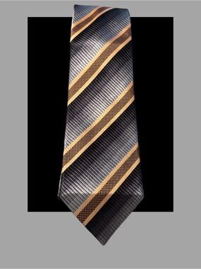 Black Silk Tie with Gold Diagonal Stripes - Elegant Men's Necktie